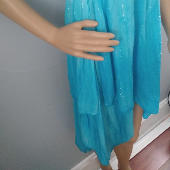 Sparkling Turquoise/Aqua Strapless Mini Cocktail Party Dress-MPH Collection-S - Picture 9 of 17